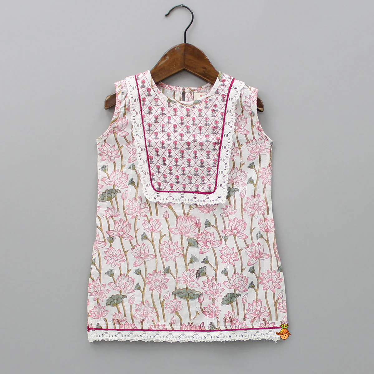 Lurex Striped Hand Block Floral Printed Kurti And Tiered Sharara With Dupatta - Image 4