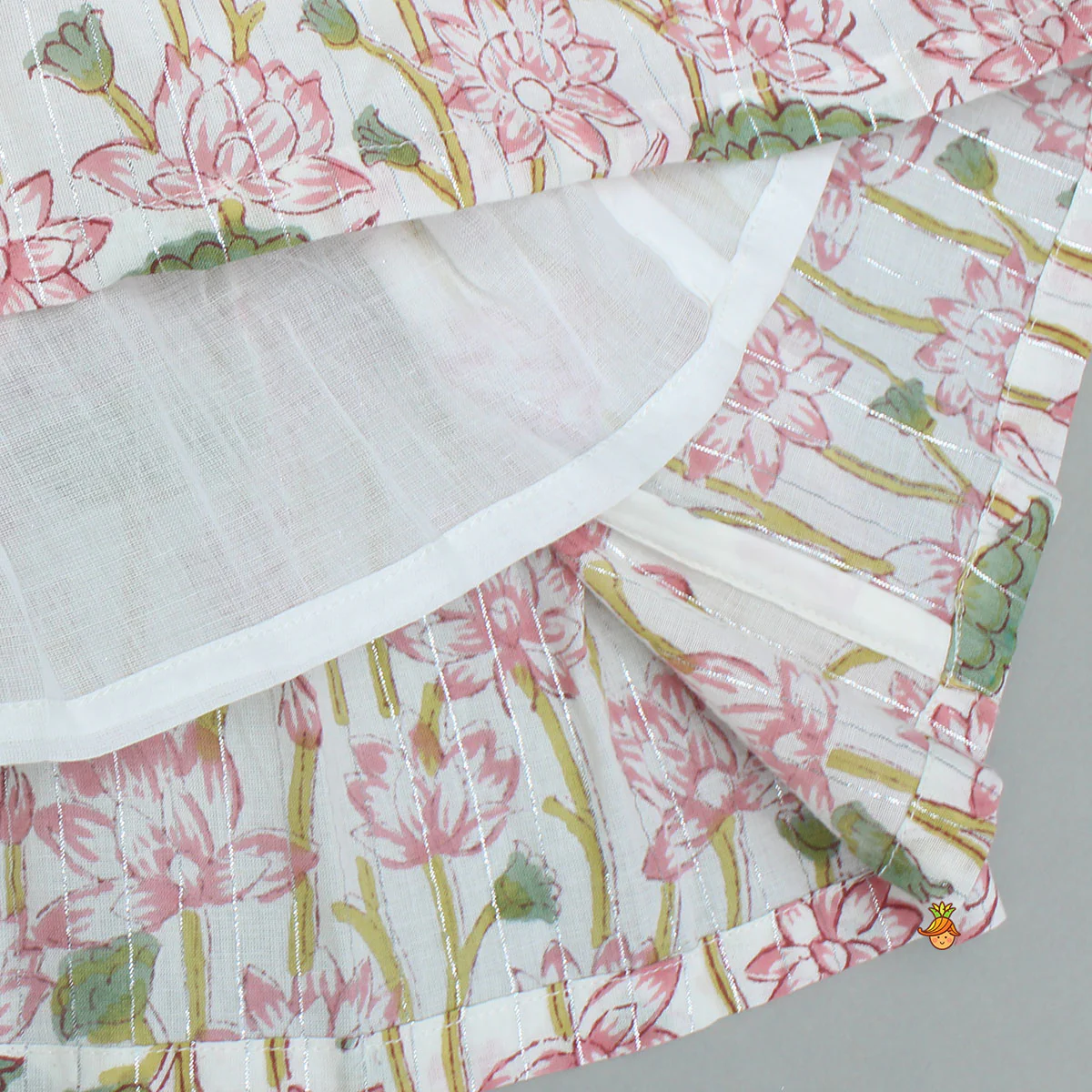Lurex Striped Hand Block Floral Printed One Shoulder Top And Lehenga With Matching Dupatta - Image 7