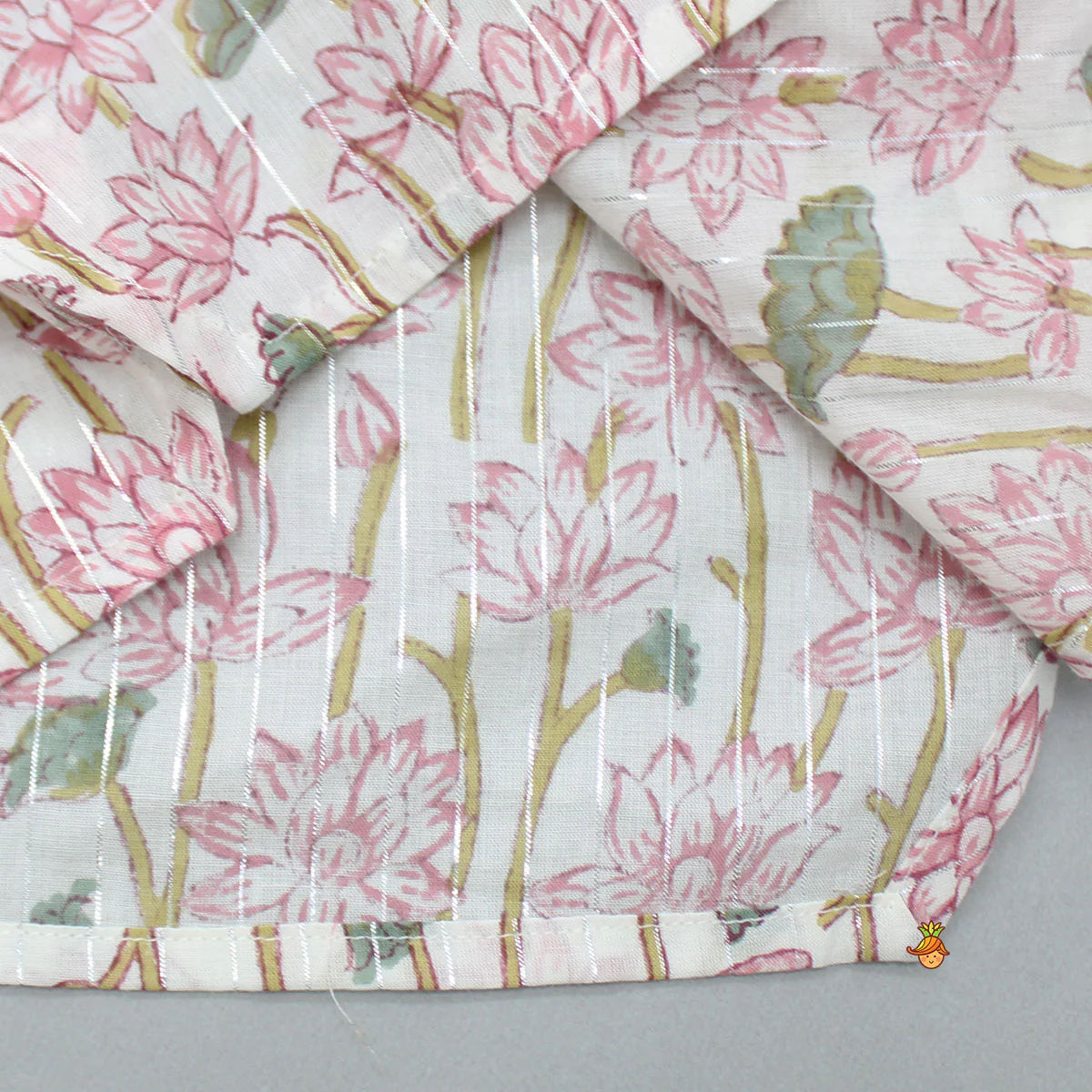 Lurex Striped Hand Block Floral Printed Stylish Pink Kurta And Dhoti - Image 5