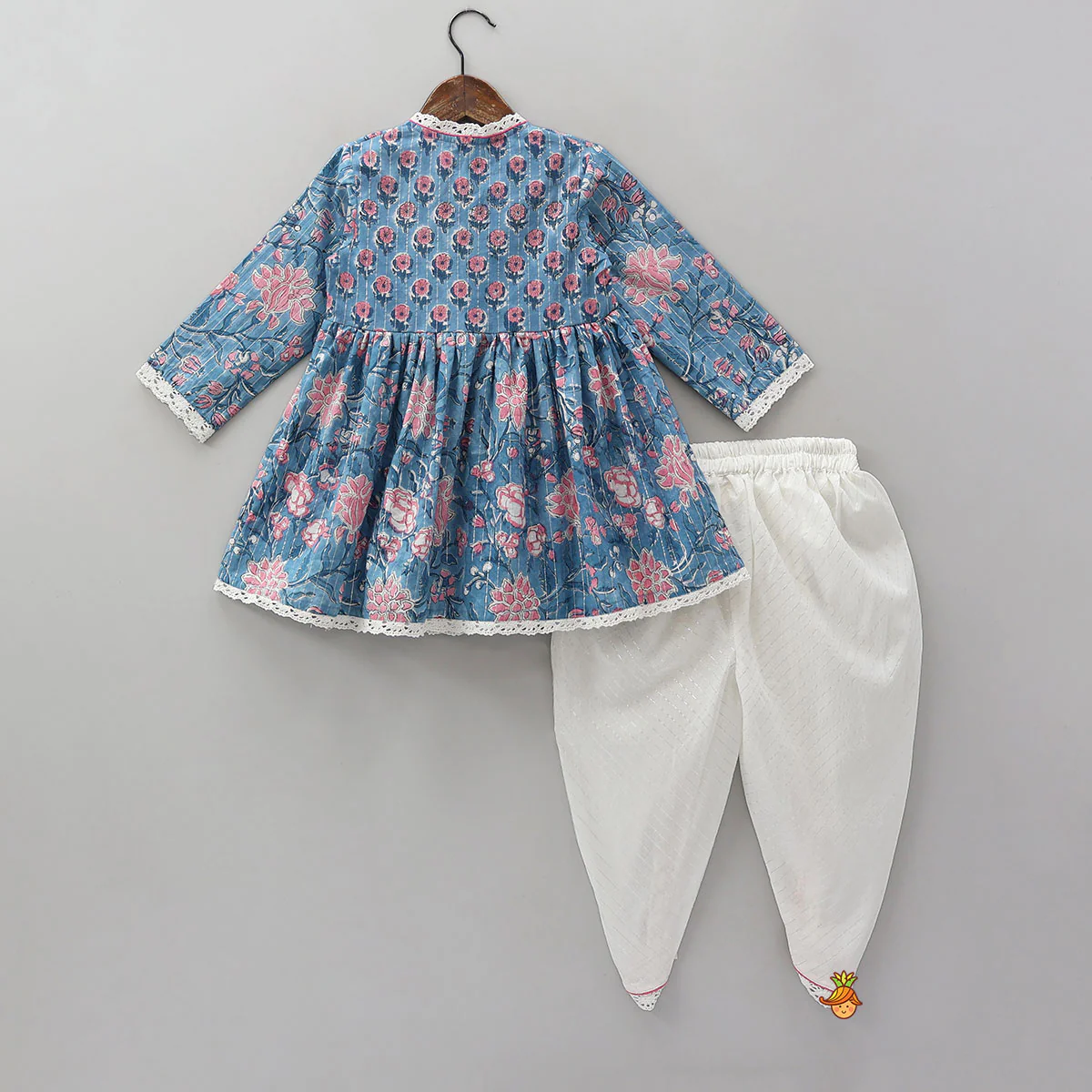 Lurex Striped Hand Block Printed Angarkha Kurti And Dhoti - Image 2