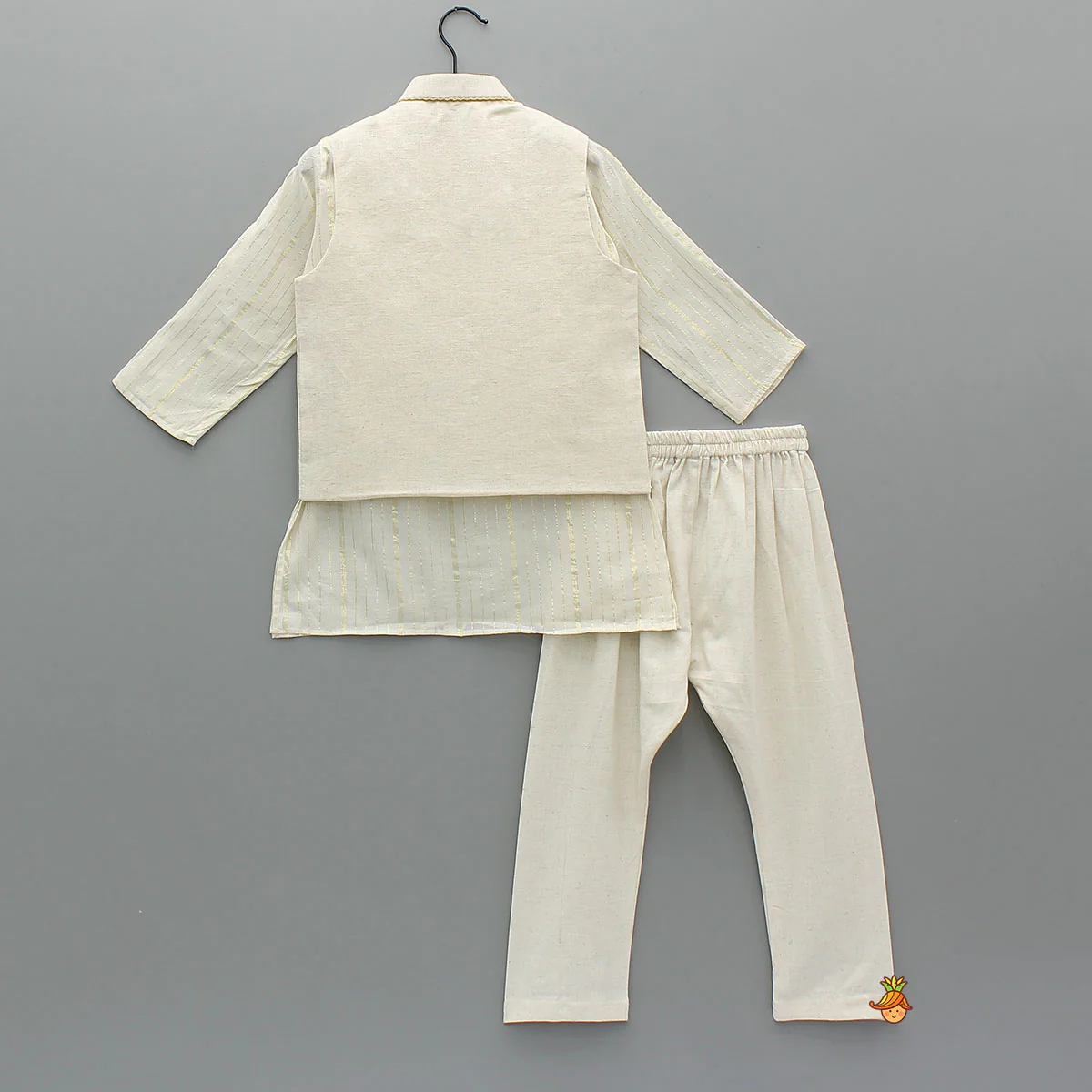 Lurex-Striped Kurta With Gota Leaf Work Jacket And Churidar - Image 2