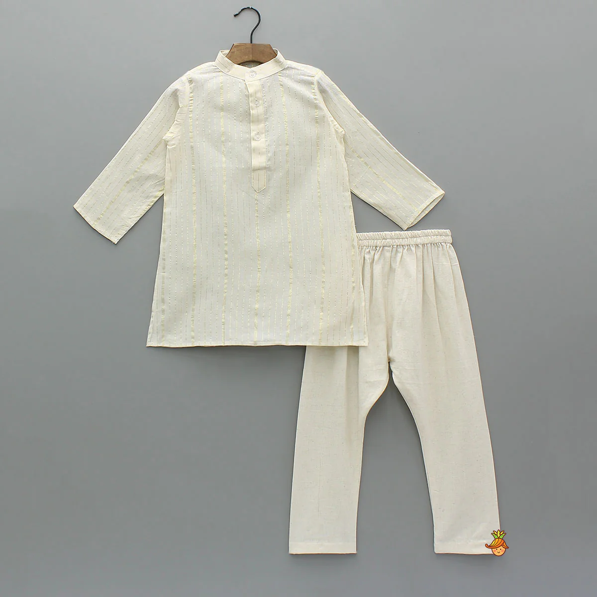 Lurex-Striped Kurta With Gota Leaf Work Jacket And Churidar - Image 3