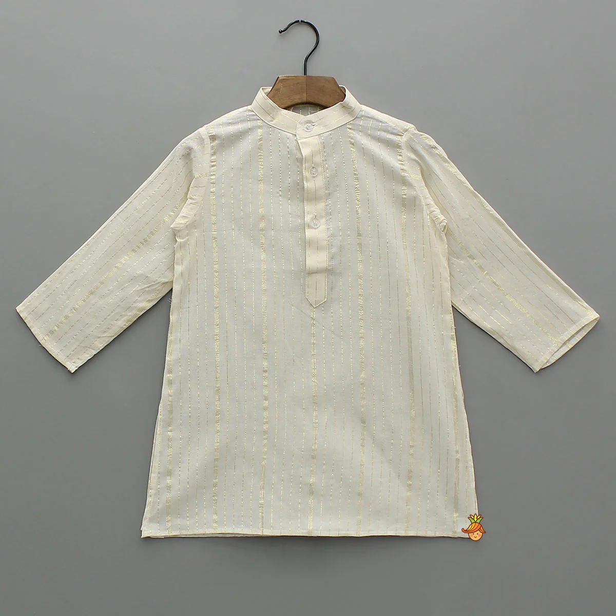 Lurex-Striped Kurta With Gota Leaf Work Jacket And Churidar - Image 4