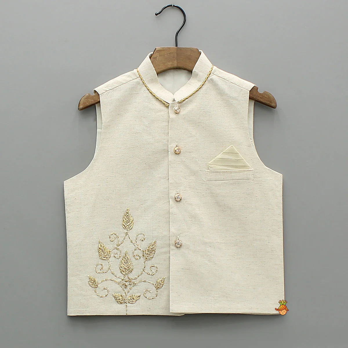 Lurex-Striped Kurta With Gota Leaf Work Jacket And Churidar - Image 6