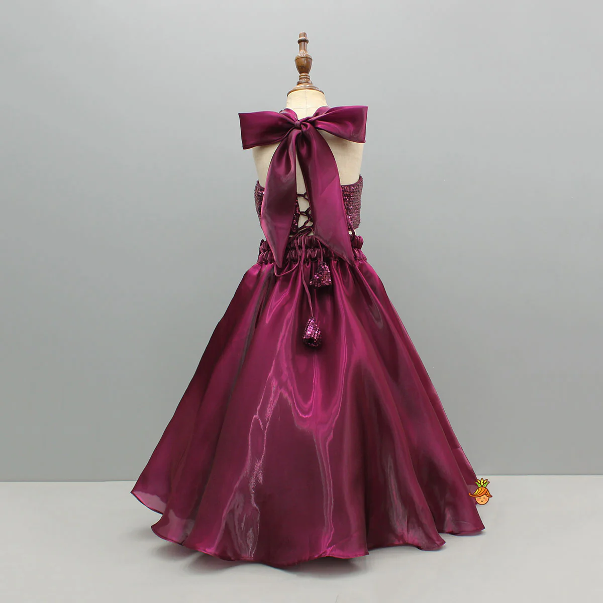 Magenta Wine Sequin Embellished Halter Neck Top With Stiff Belt And Lehenga - Image 2