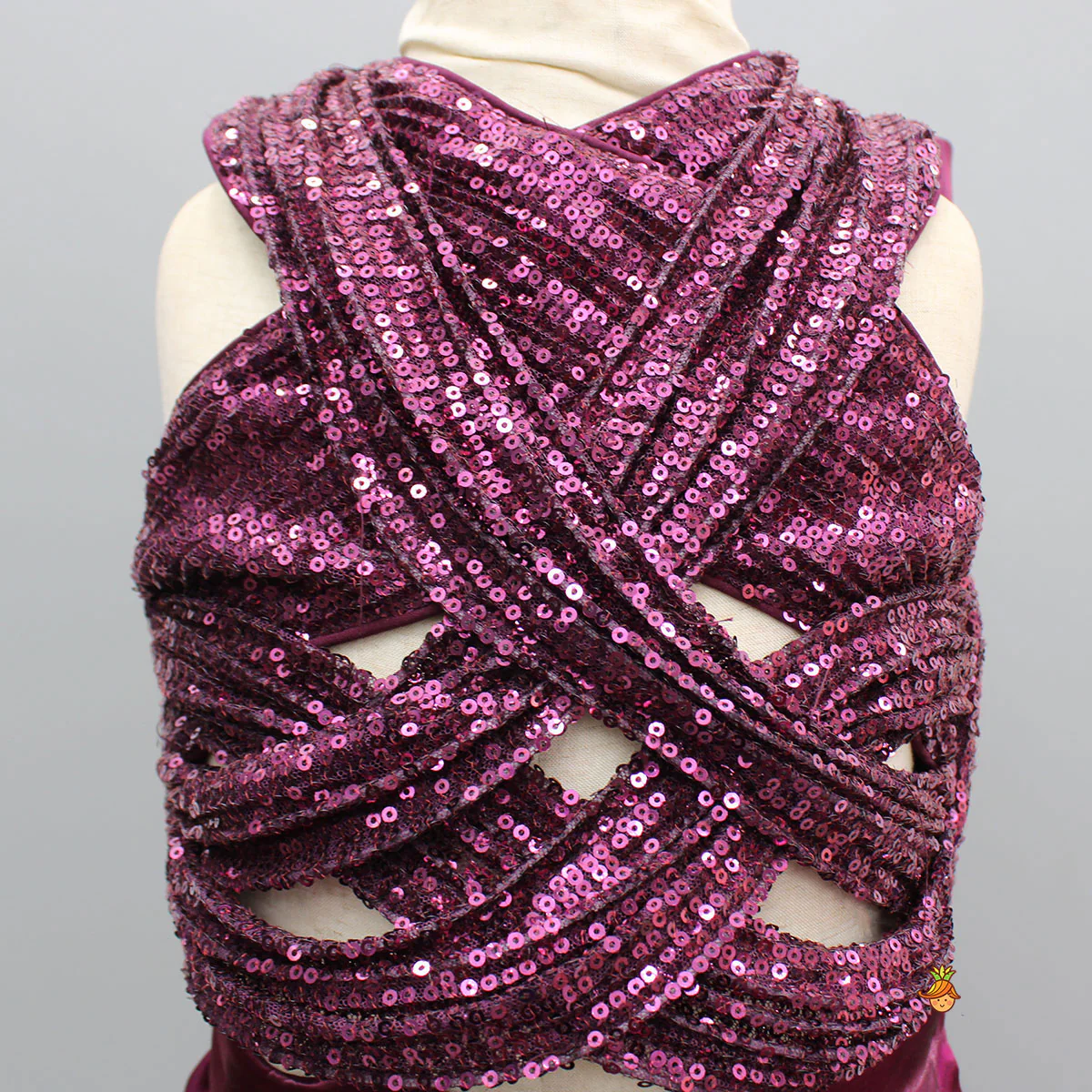 Magenta Wine Sequin Embellished Halter Neck Top With Stiff Belt And Lehenga - Image 3