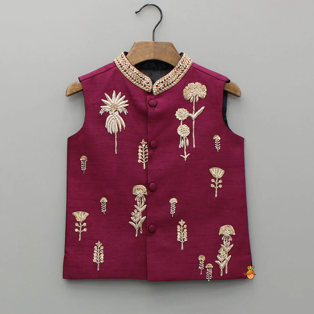 Maroon Kurta With Embroidered Jacket And Pyjama - Image 6
