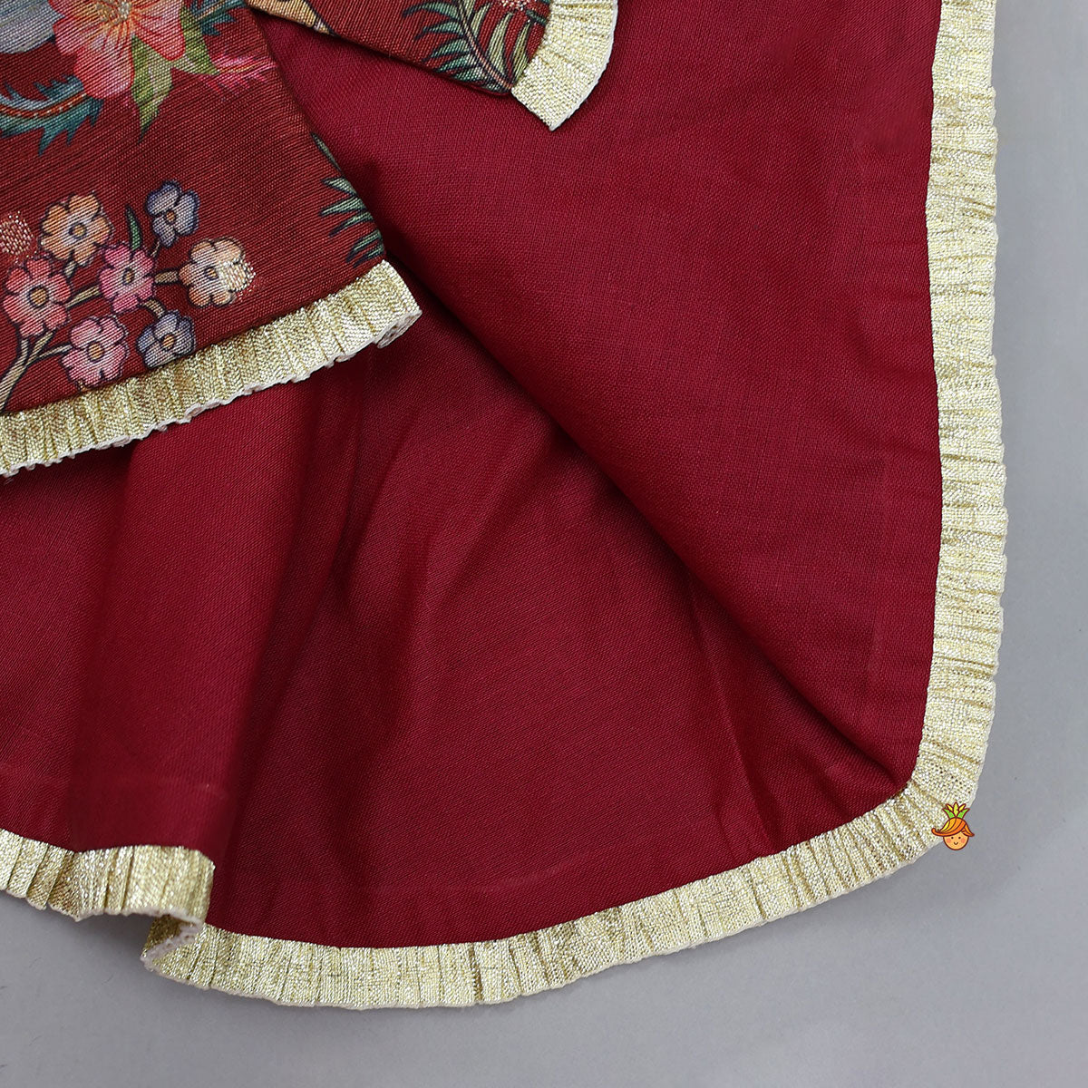 Maroon Printed Jacket Style Peplum Top And Flared Palazzo - Image 5