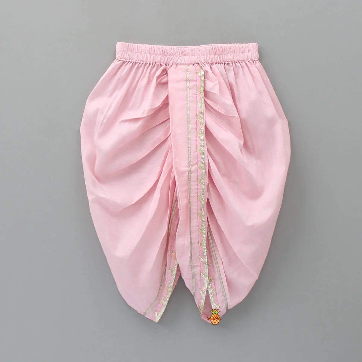 Mint Green Angarkha Style Top And Gota Lace Detailed Baby Pink Dhoti With Matching Mukut - Image 5