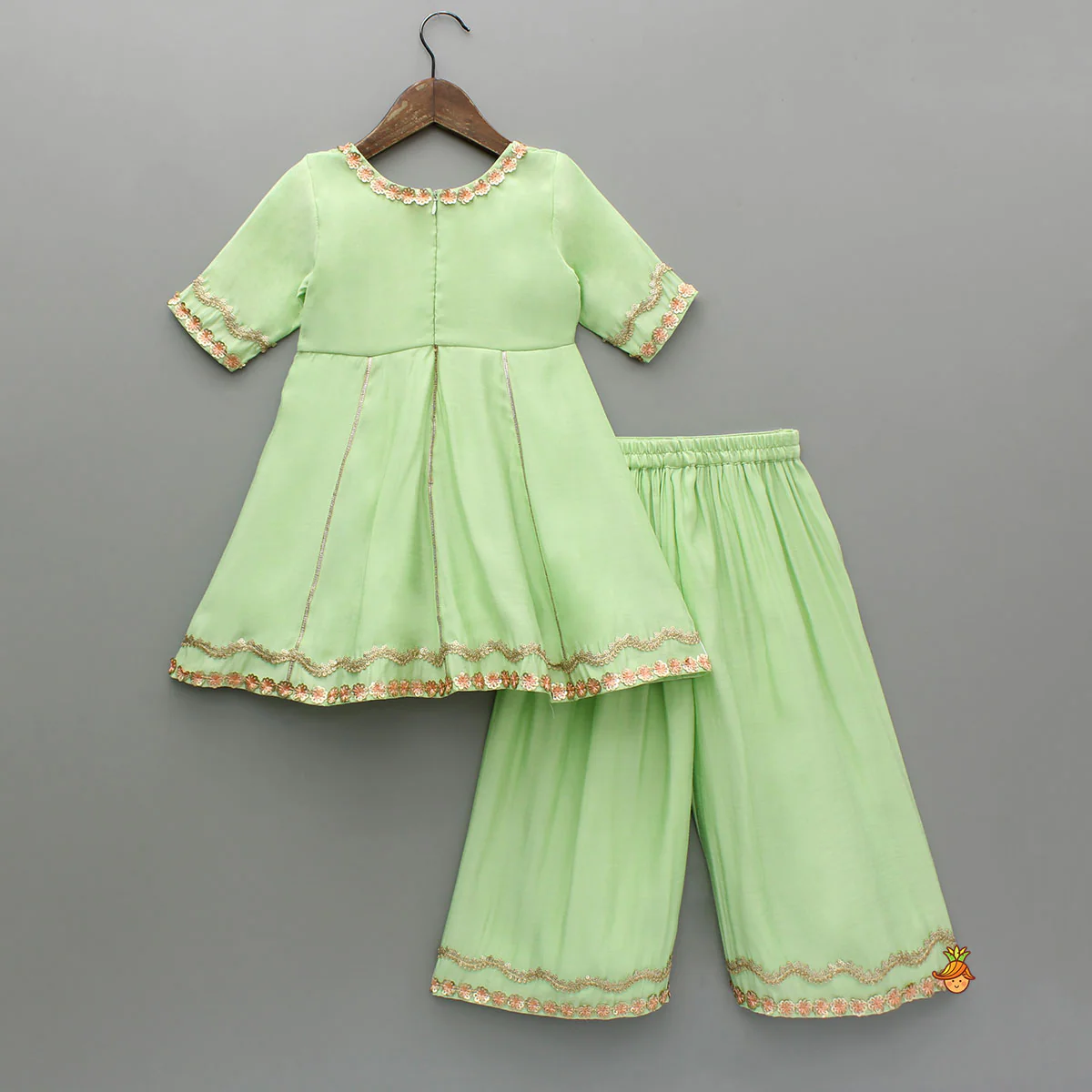 Mint Green Lace Embellished Kurti With Palazzo And Dupatta - Image 2