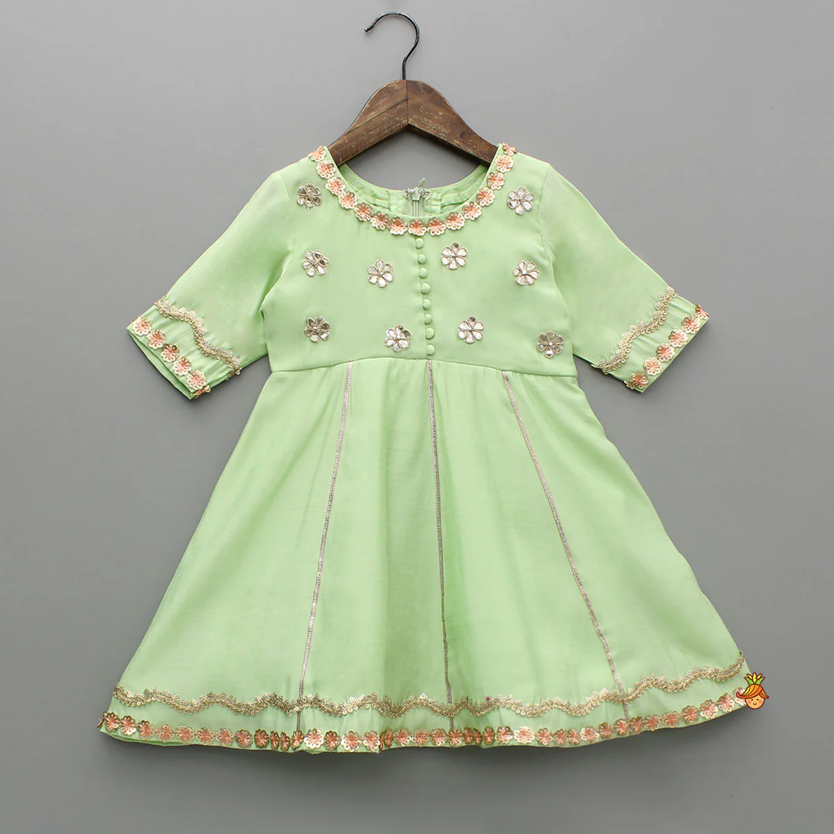 Mint Green Lace Embellished Kurti With Palazzo And Dupatta - Image 4