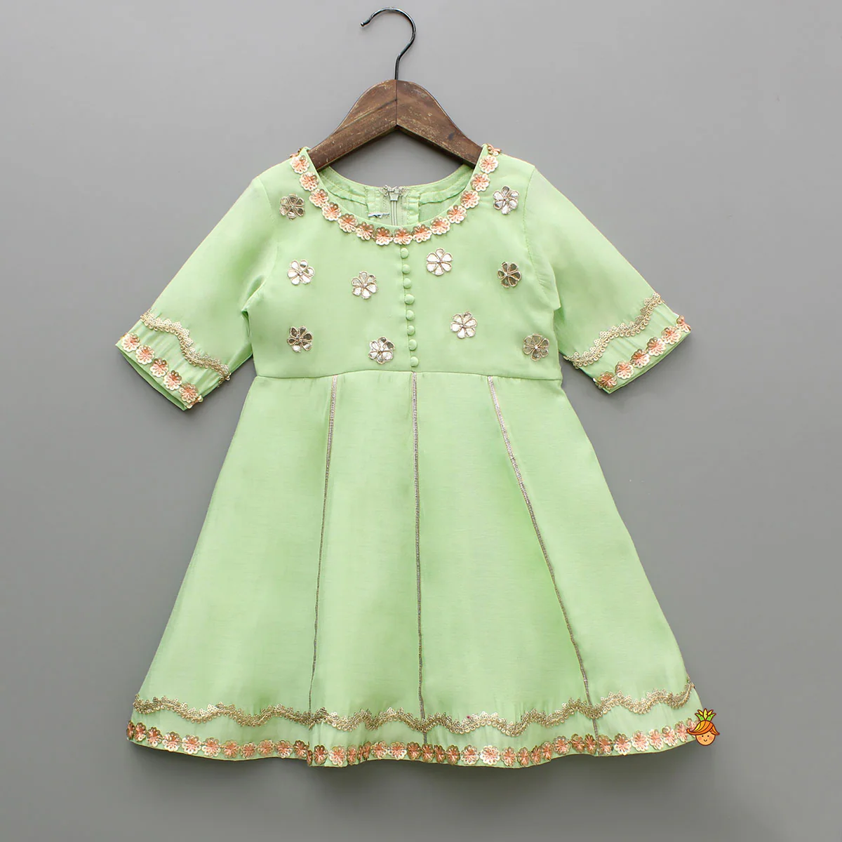 Mint Green Lace Embellished Kurti With Palazzo And Dupatta - Image 5