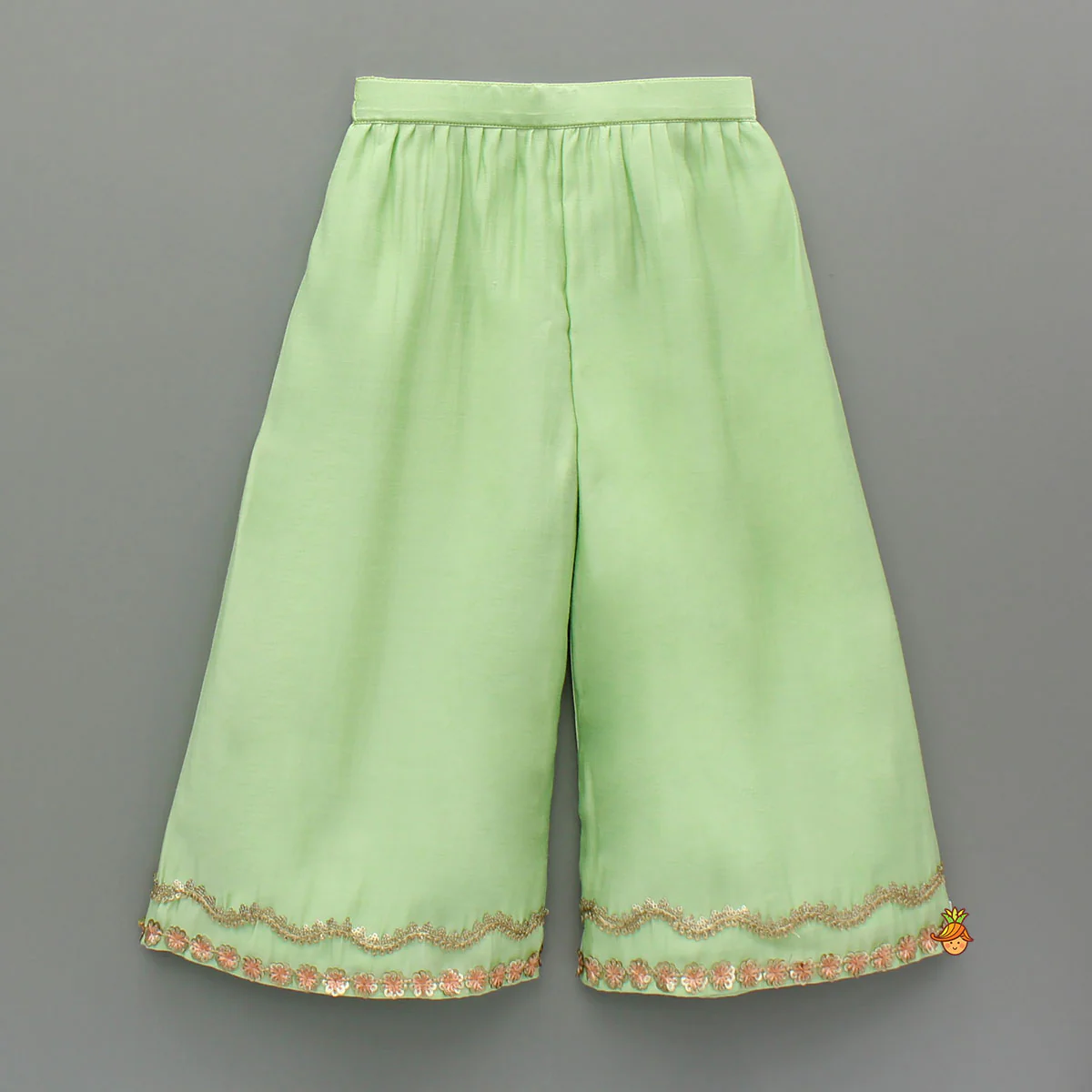 Mint Green Lace Embellished Kurti With Palazzo And Dupatta - Image 6