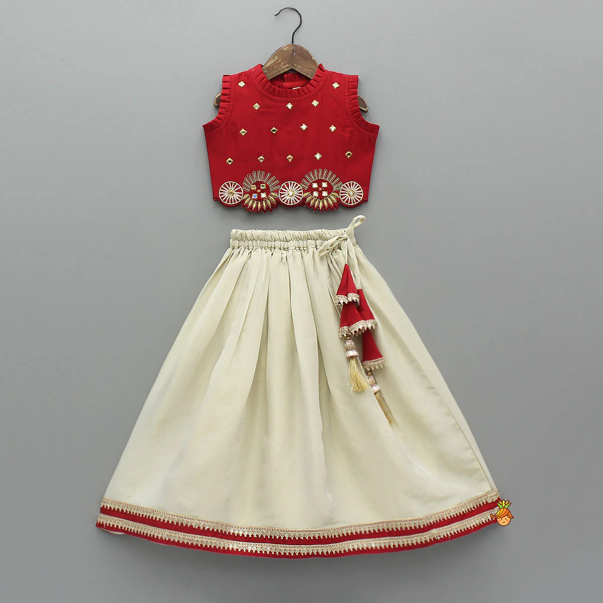 Mirror Work Pleated Top And Shimmery Lehenga