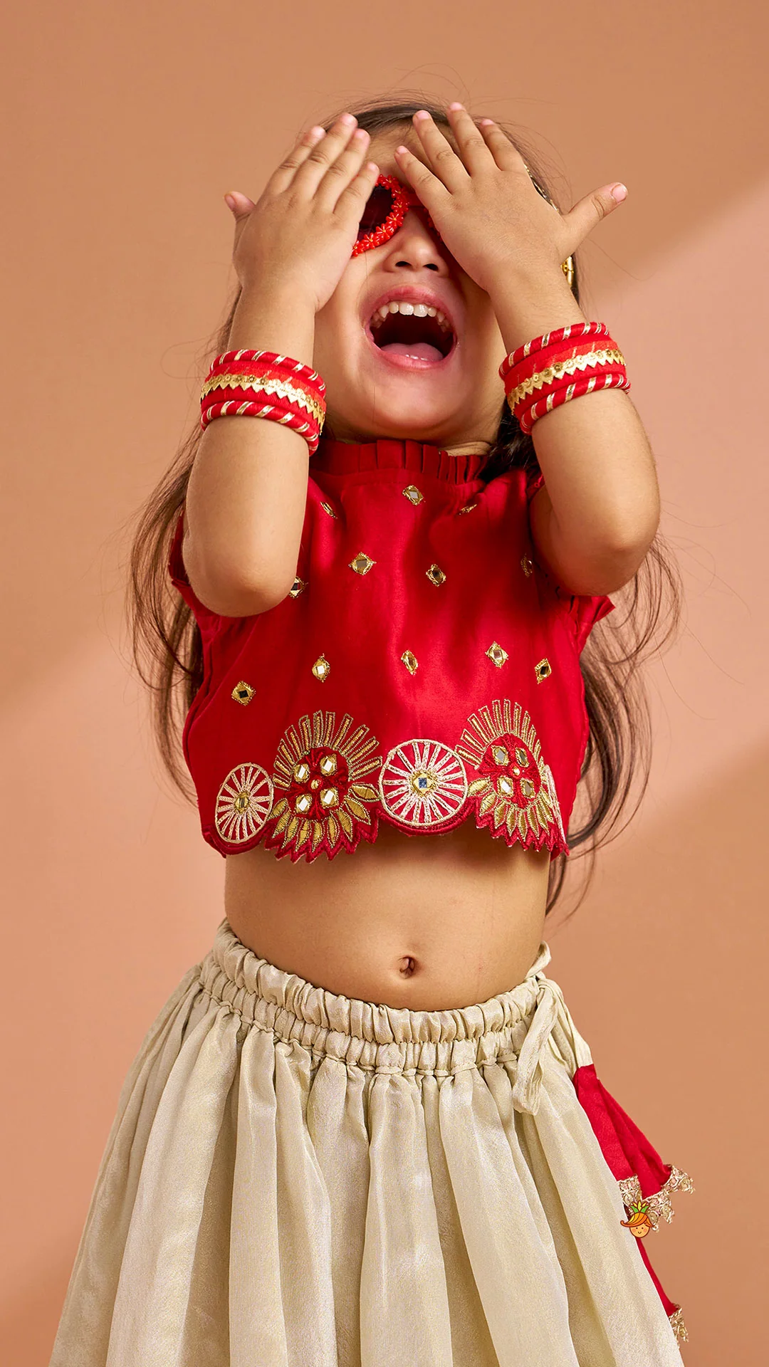 Mirror Work Pleated Top And Shimmery Lehenga - Image 6
