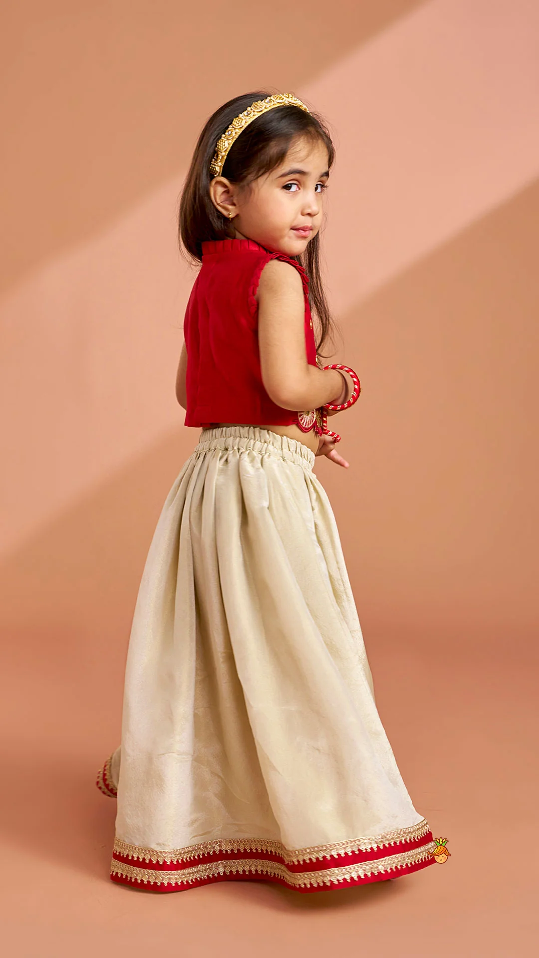 Mirror Work Pleated Top And Shimmery Lehenga - Image 8