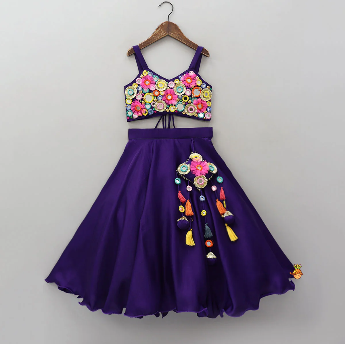 Mirror Work Strappy Crop Top And Lehenga