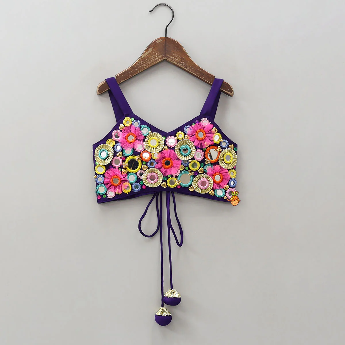 Mirror Work Strappy Crop Top And Lehenga - Image 3