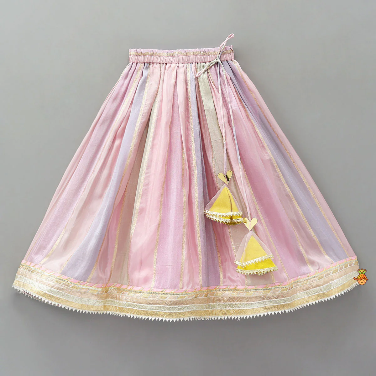 Mirror Work Top And Shimmery Lehenga With Detachable Dupatta And Heart Shaped Bag - Image 5