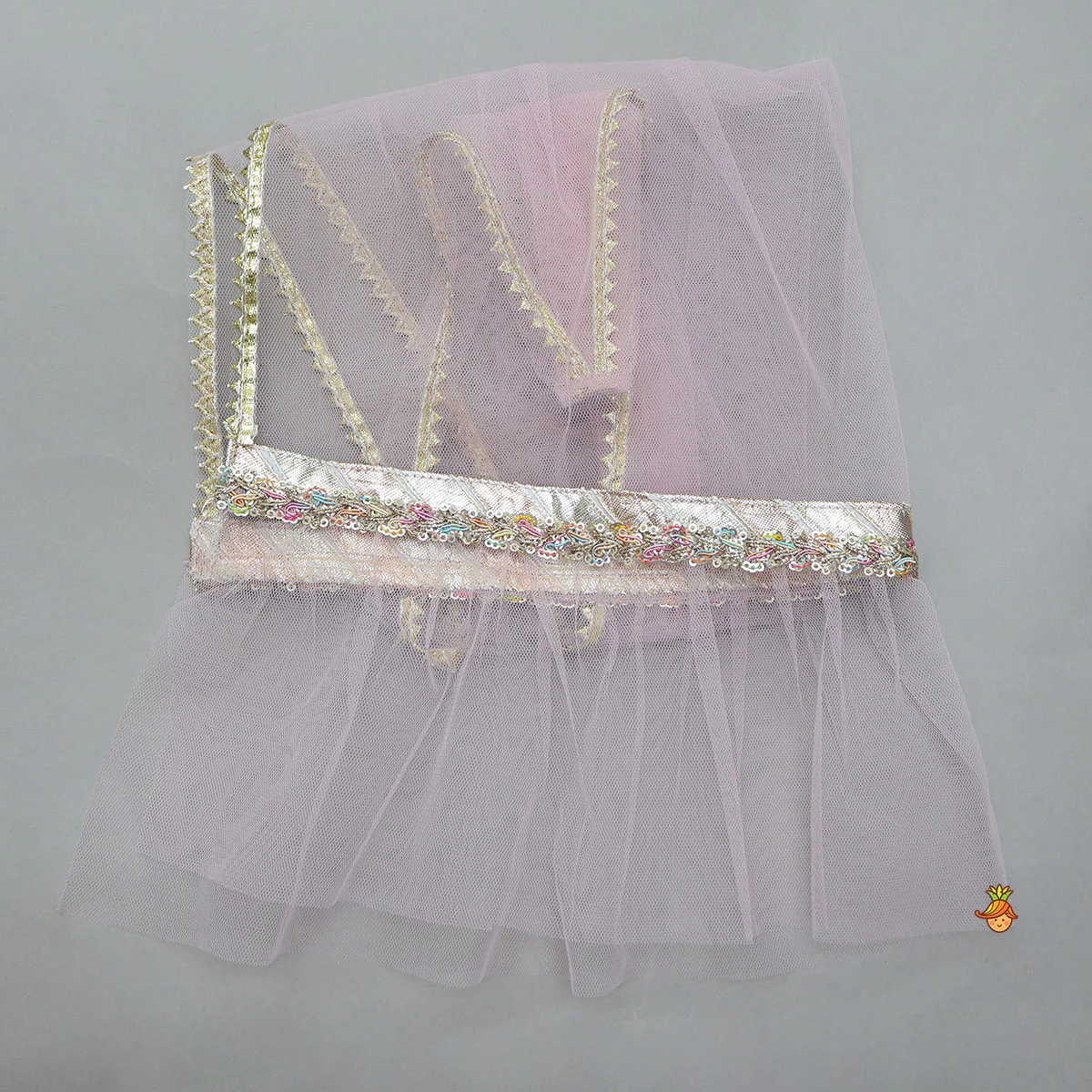 Mirror Work Top And Shimmery Lehenga With Detachable Dupatta And Heart Shaped Bag - Image 8