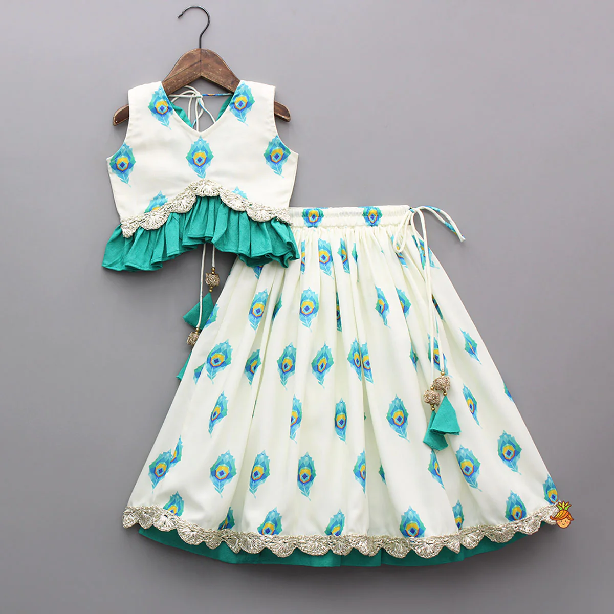 Mor Pankh Digital Print Top With Lehenga