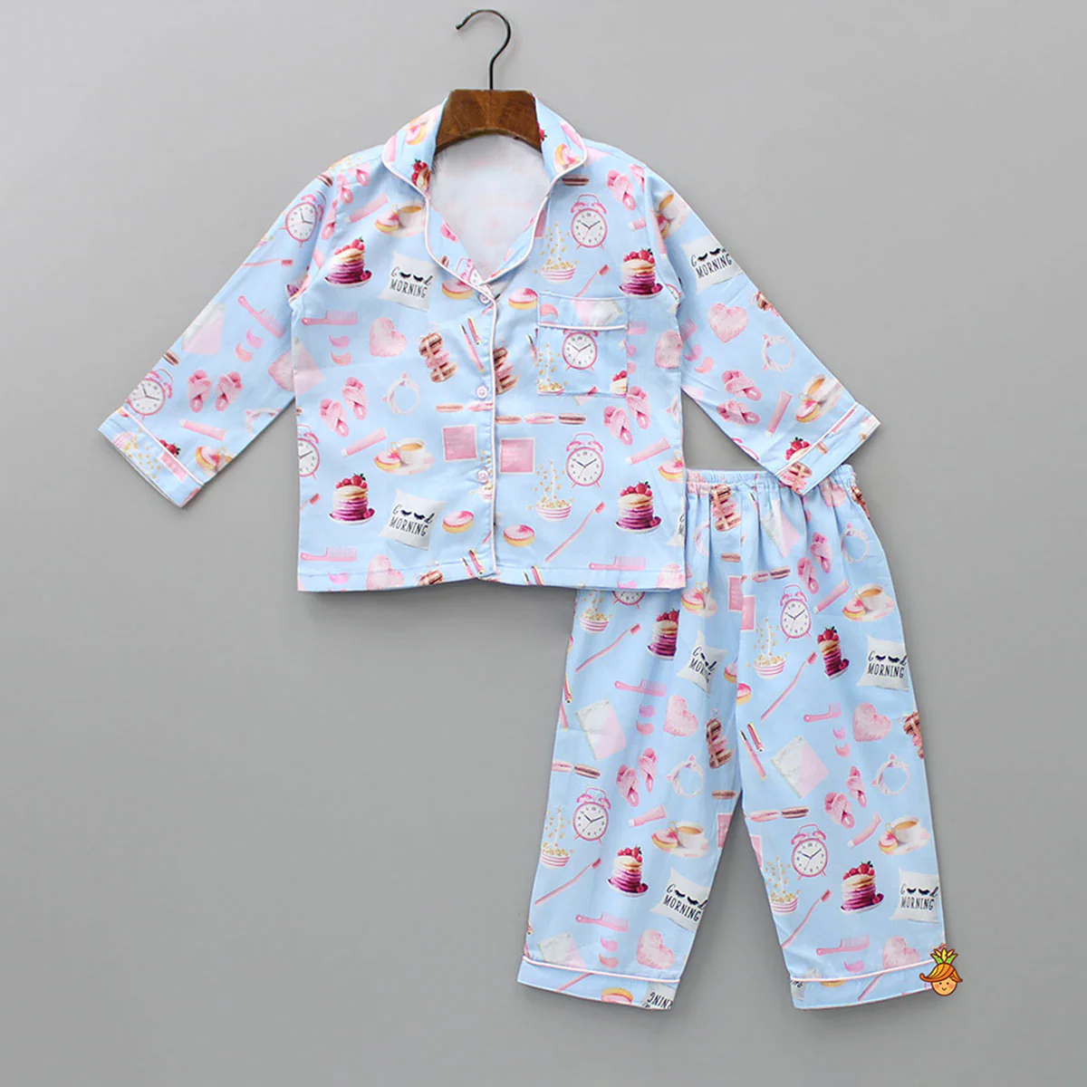 Morning Theme Printed Pure Cotton Blue Sleepwear