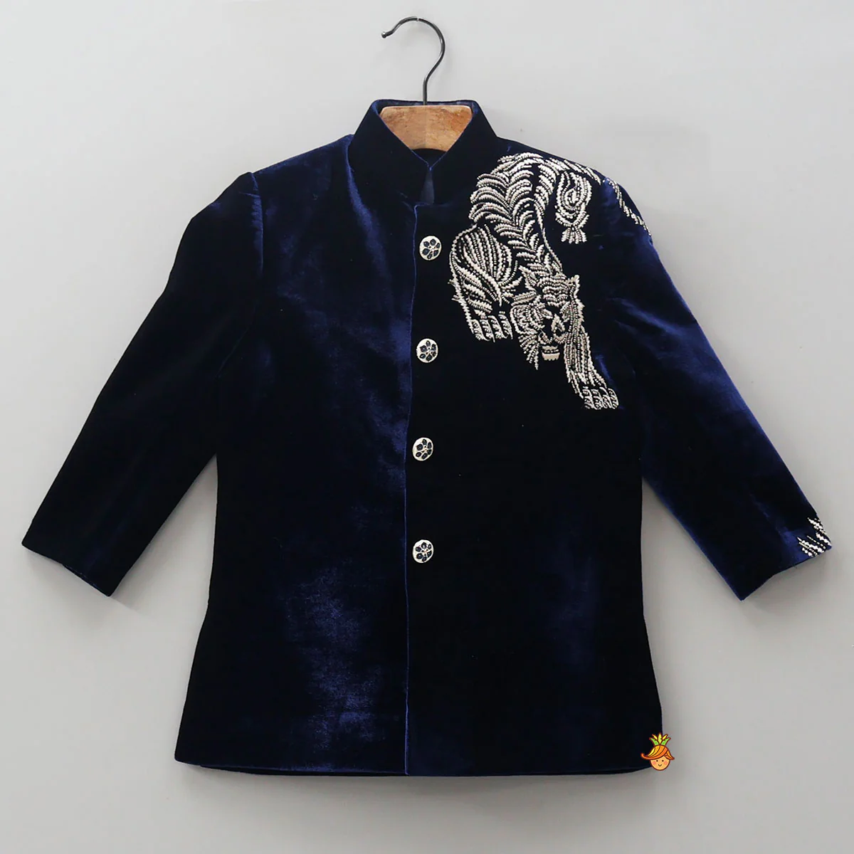 Motifs Embroidered Velvet Sherwani With Pyjama - Image 3