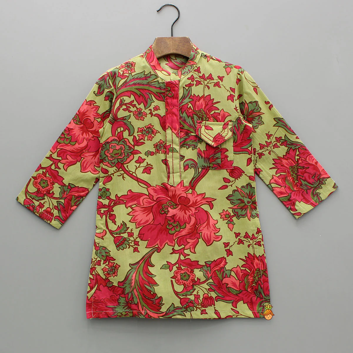 Multicolored Floral Print Green Kurta With Pyjama - Image 3