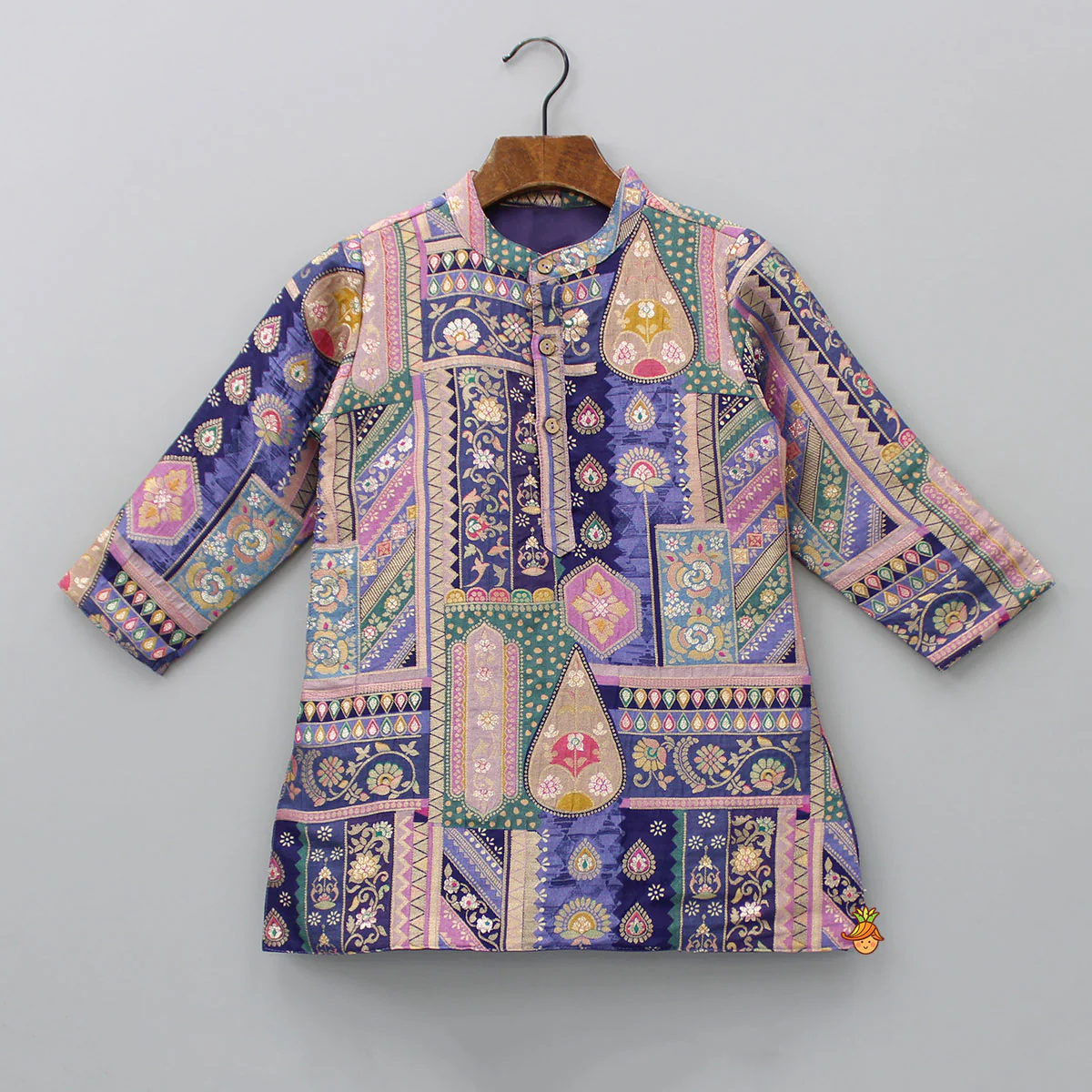 Multicolour Brocade Embroidered Kurta With Beige Pyjama - Image 3