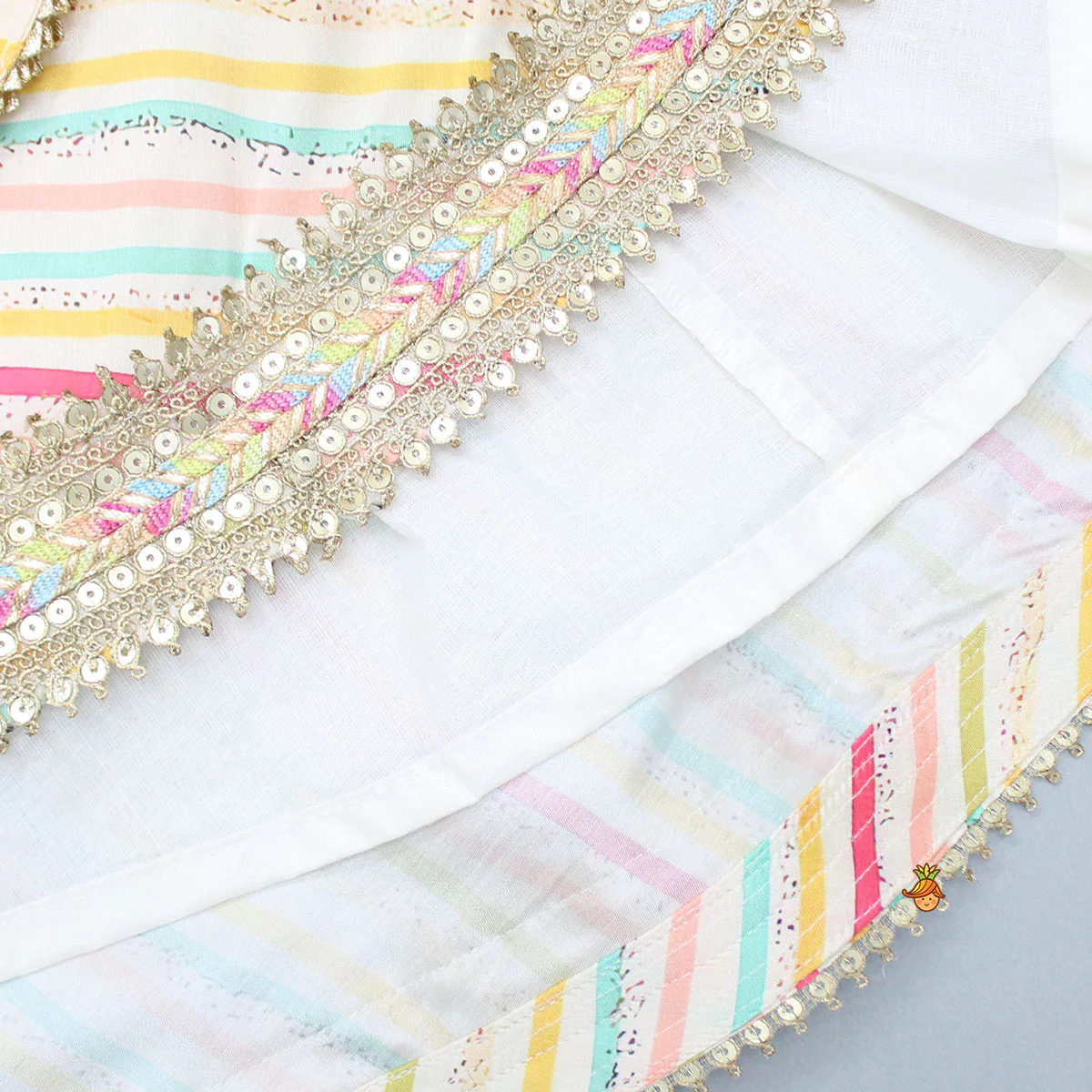 Multicolour Embroidered Top And Floral Printed Layered Lehenga - Image 6