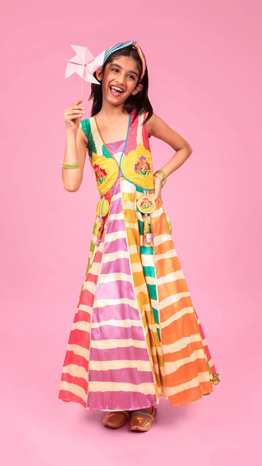 Multicolour Flared Kurti And Matching Hairband - Image 2