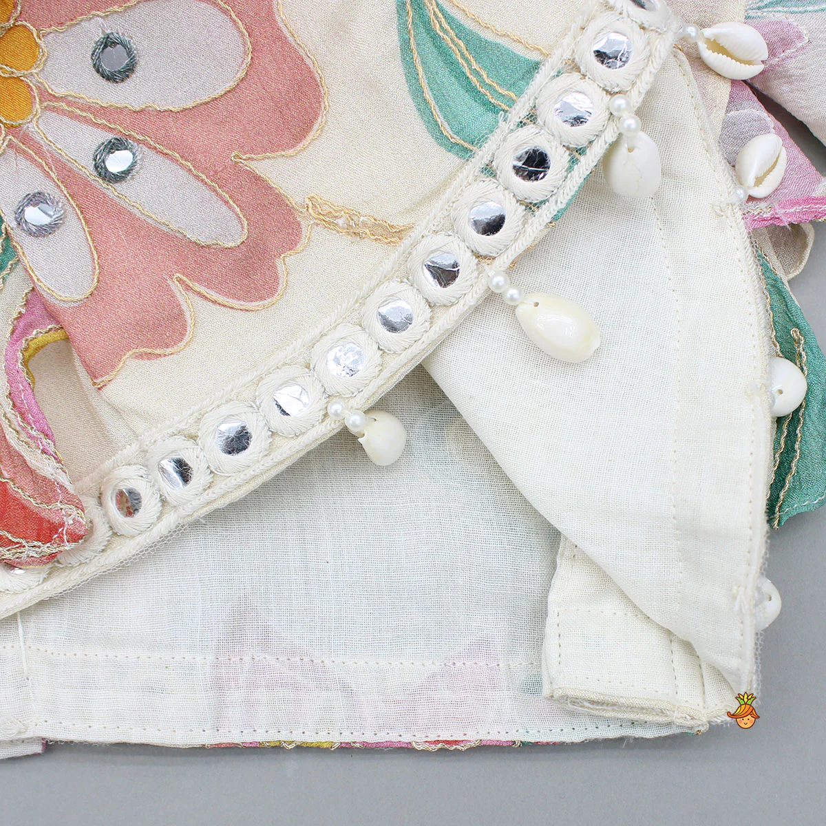 Multicolour Floral Printed And Embroidered Ivory Top With Matching Lehenga And Dupatta - Image 10