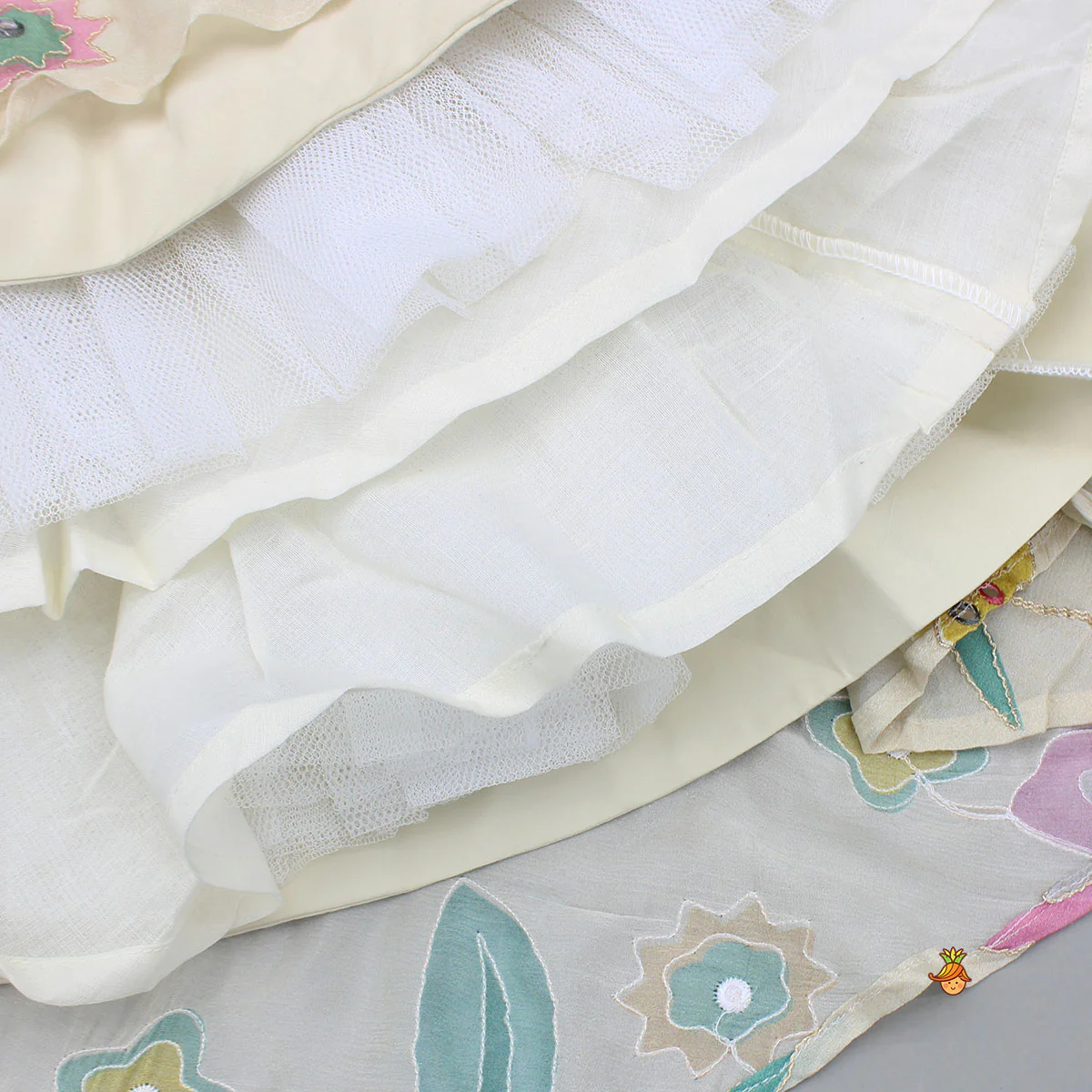 Multicolour Floral Printed And Embroidered Ivory Top With Matching Lehenga And Dupatta - Image 11