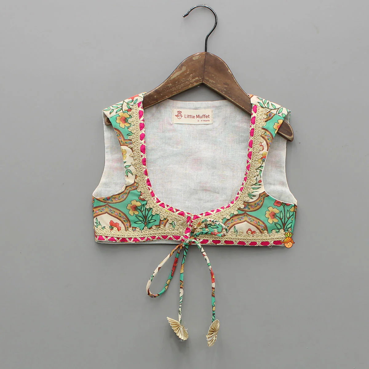 Multicolour Floral Printed Top With Front Knot Detail Jacket And Pant - Image 6