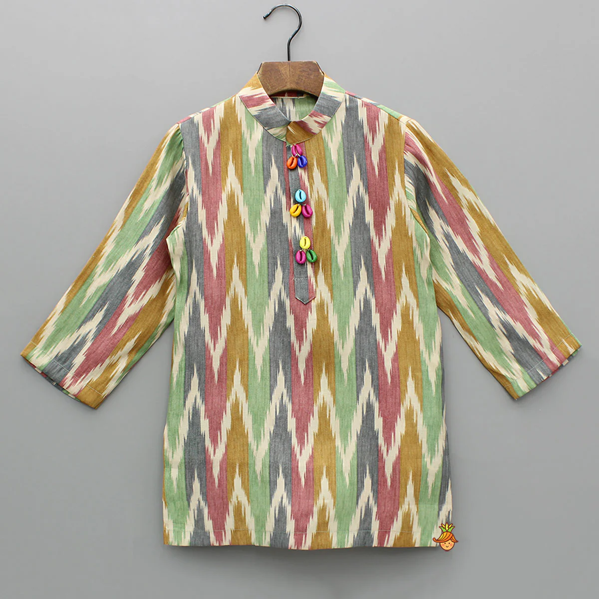 Multicolour Ikkat Printed Kurta And Pyjama - Image 3