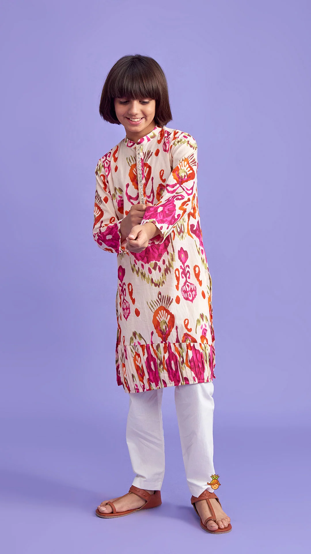 Multicolour Pleated Hem Kurta And Pyjama - Image 2