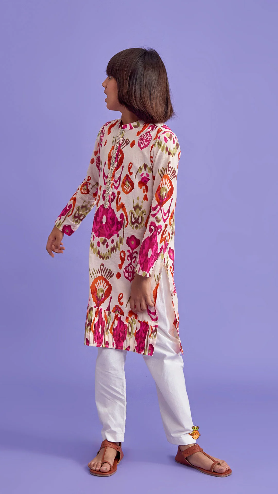 Multicolour Pleated Hem Kurta And Pyjama - Image 5