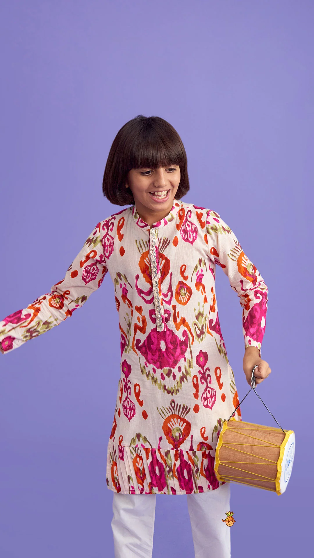 Multicolour Pleated Hem Kurta And Pyjama - Image 6