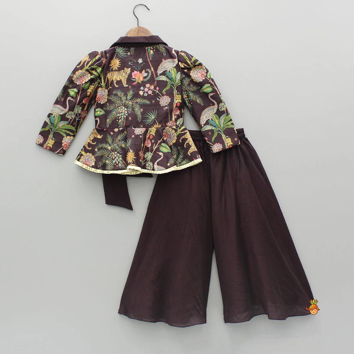 Multicolour Printed Jacket Style Peplum Top And Flared Palazzo - Image 2