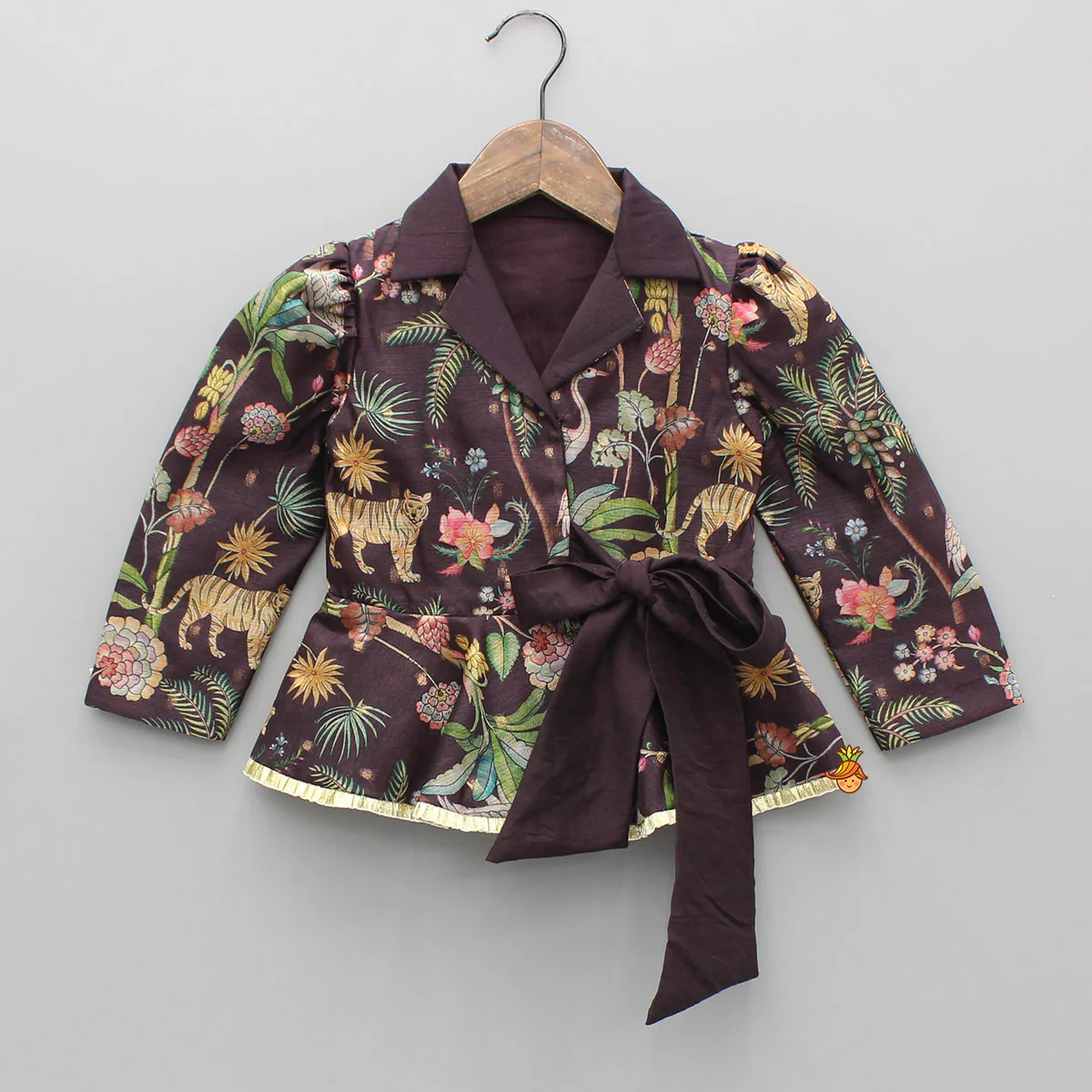 Multicolour Printed Jacket Style Peplum Top And Flared Palazzo - Image 3