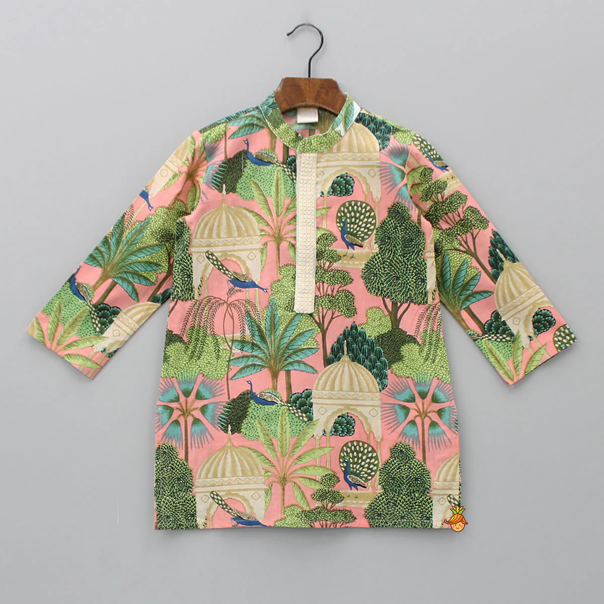 Multicolour Printed Kurta With Sequins Embellished Panel And Blue Pyjama - Image 3
