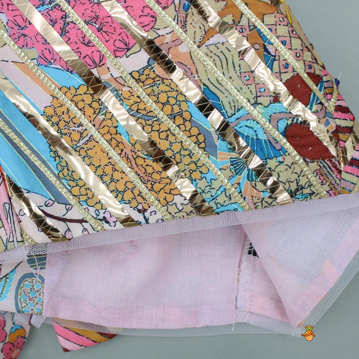 Multicolour Printed Lace Detailing Top And Flared Lehenga - Image 5
