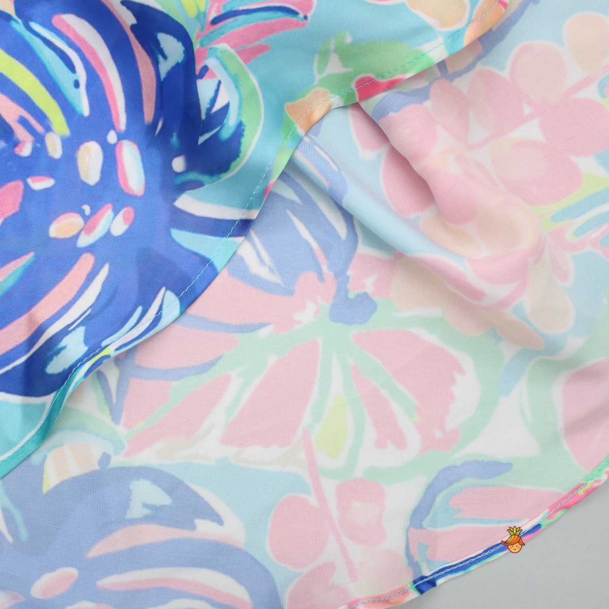 Multicolour Printed Lace Work Top With Cape And Dhoti Style Skirt - Image 12