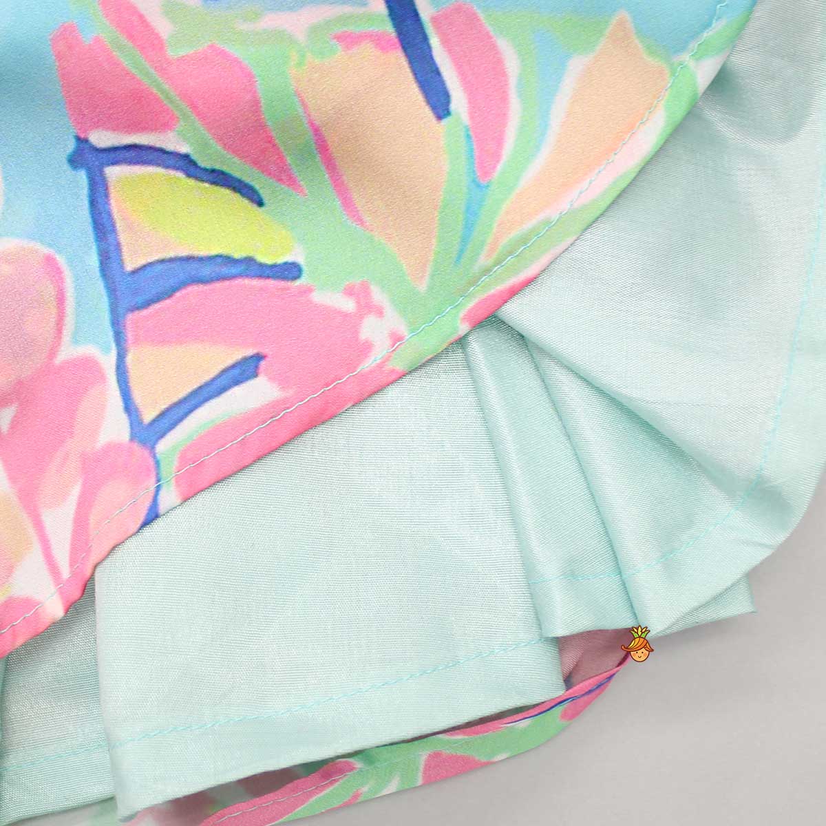 Multicolour Printed Lace Work Top With Cape And Dhoti Style Skirt - Image 13