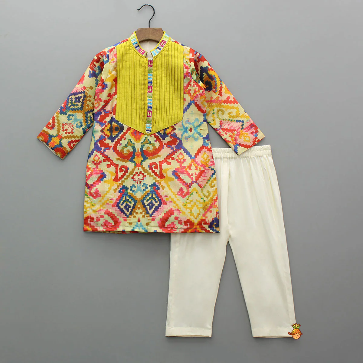 Multicolour Printed Pleated Pin Tuck Detailed Kurta With Pyjama