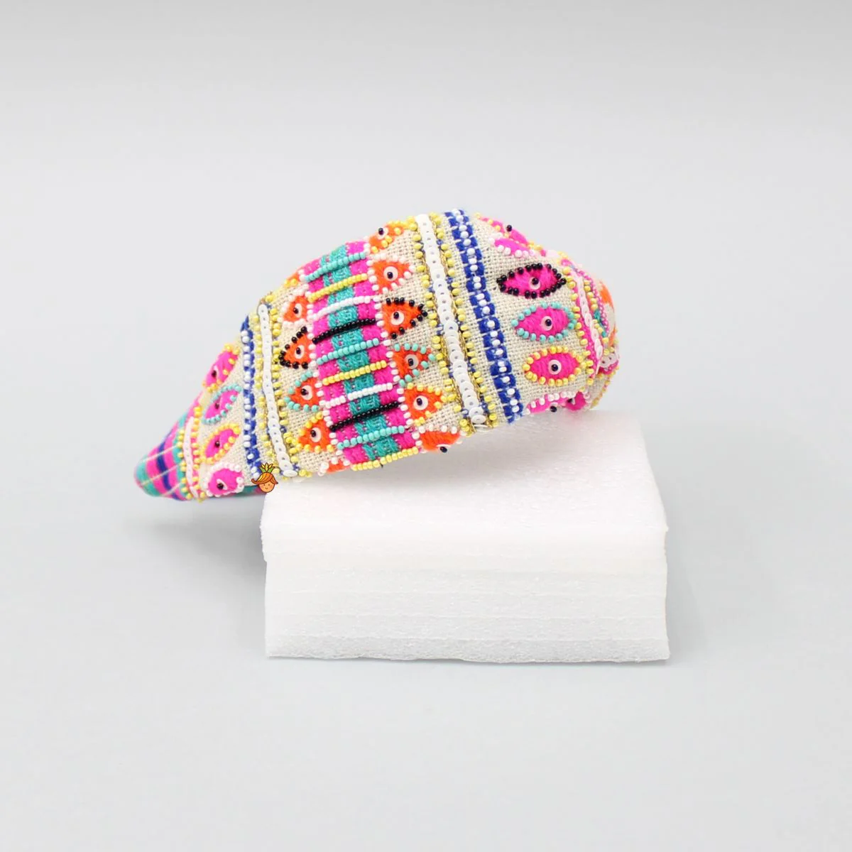 Multicolour Thread And Beads Embroidered Hair Band - Image 3