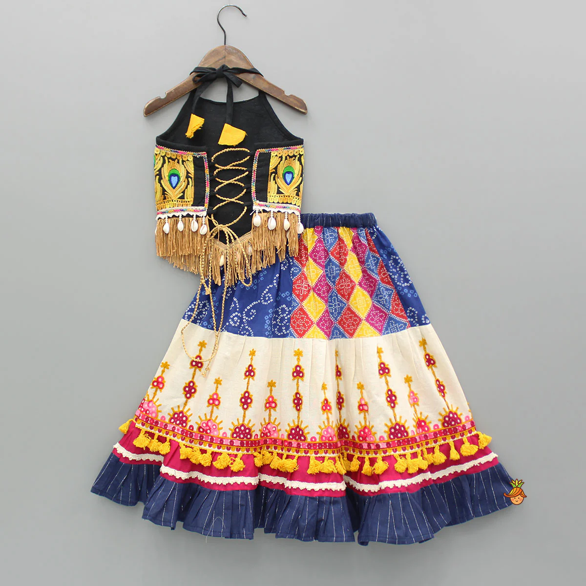 Multicolour Thread Embroidered Halter Neck Top And Lehenga - Image 2