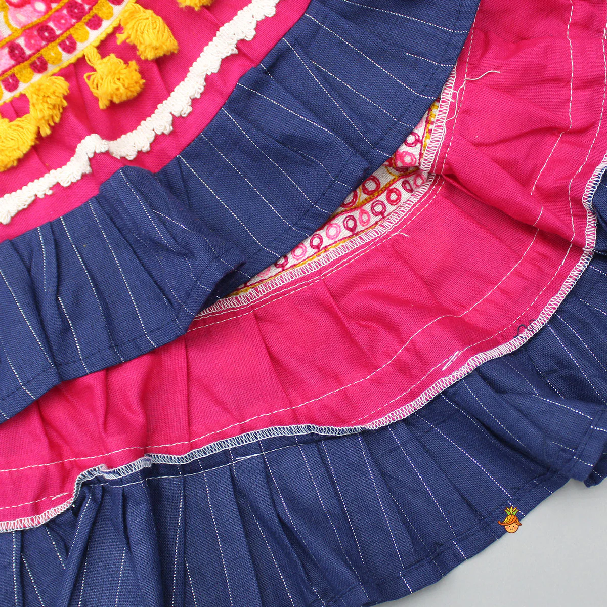 Multicolour Thread Embroidered Halter Neck Top And Lehenga - Image 6