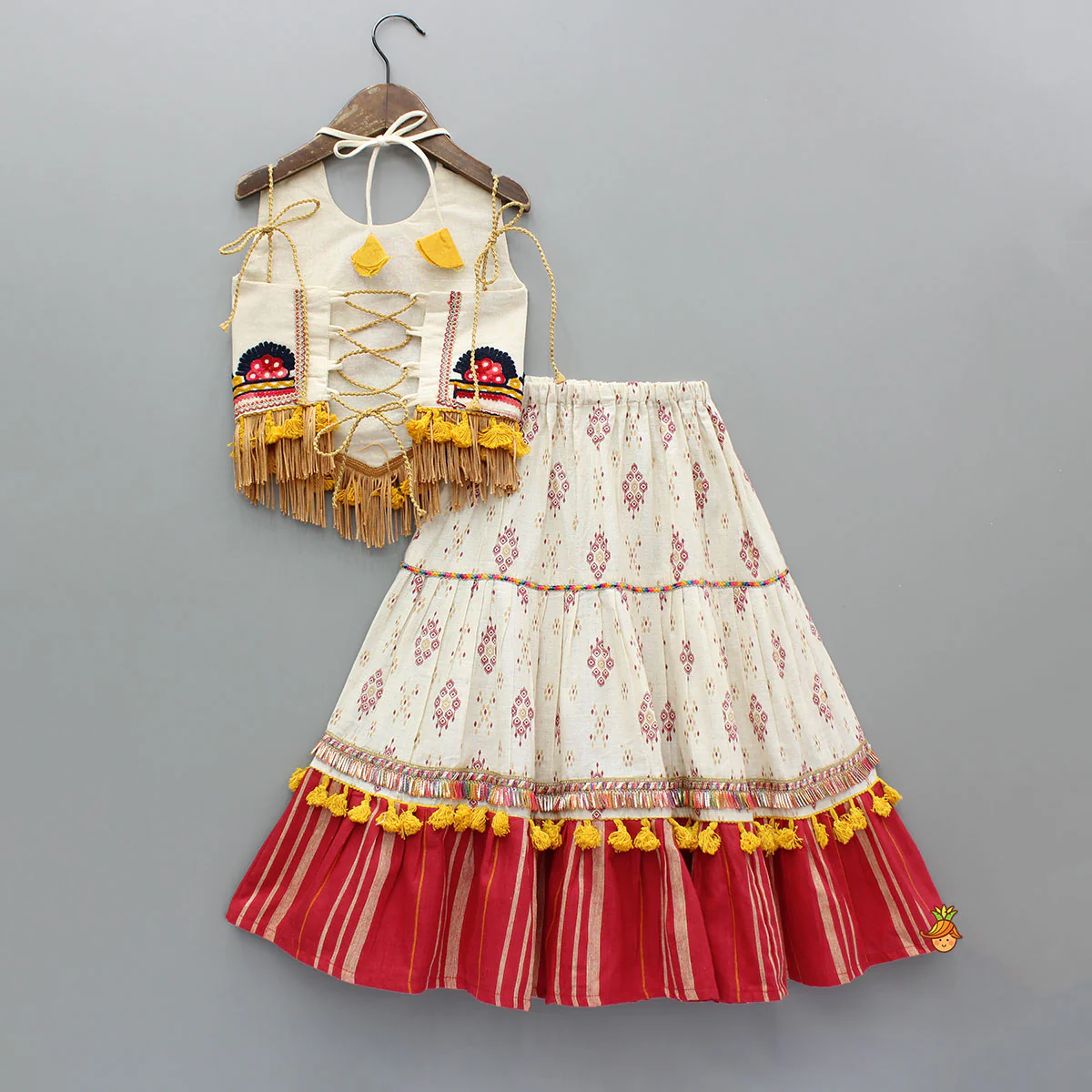 Multicolour Thread Embroidered Halter Neck Top And Lehenga - Image 2