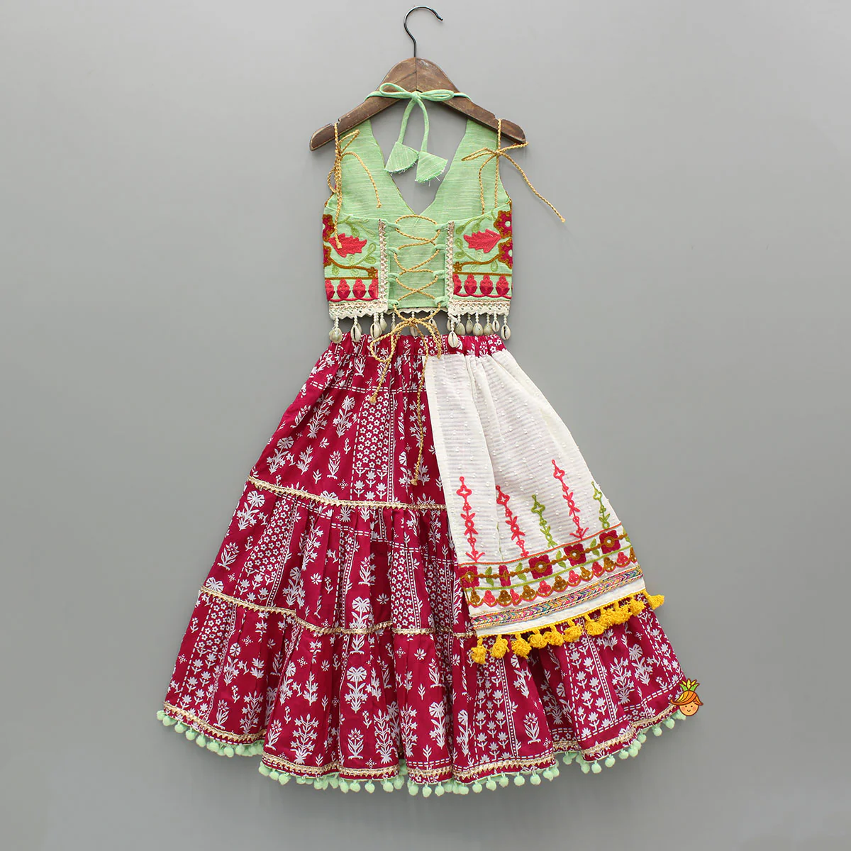Multicolour Thread Embroidered Top And Printed Lehenga - Image 2